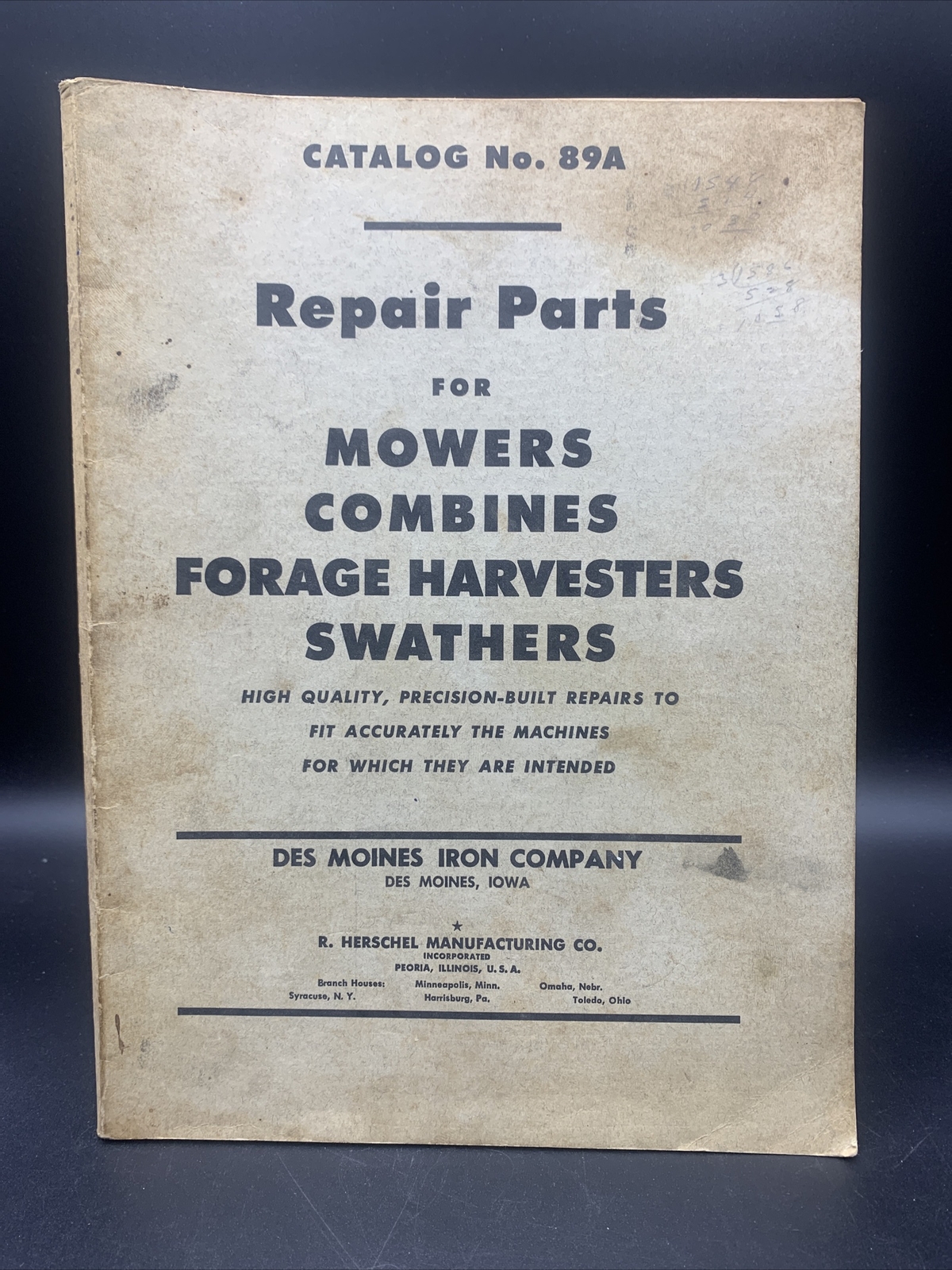 1959 Des Moines Iron Co Repair Parts Catalog Mowers/Combines/Swathers/Harvester