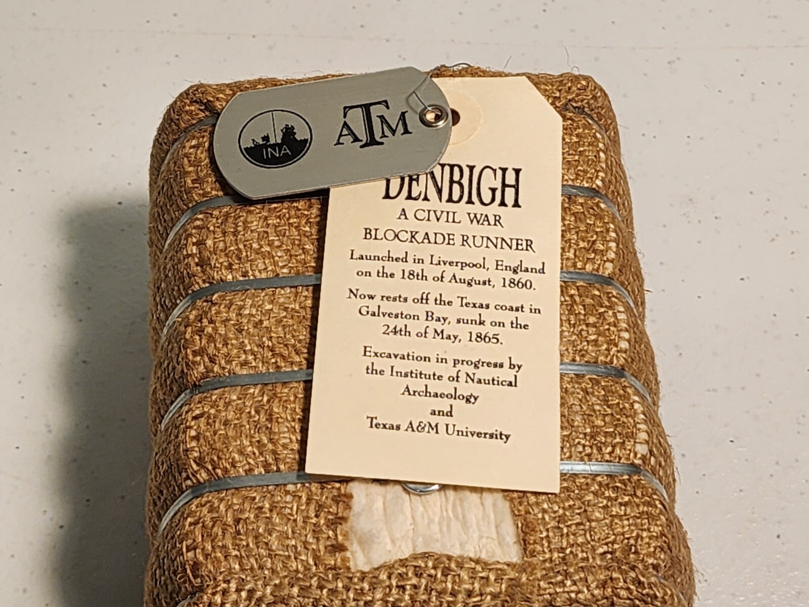 VTG Texas Mini Cotton Bale Souvenir 5&Prime; Nautical Archaeology Program & TEXAS A&M