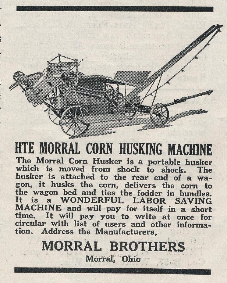 Magazine Ad – 1935 – Morral Brothers Corn Husking Machine – Morral, OH