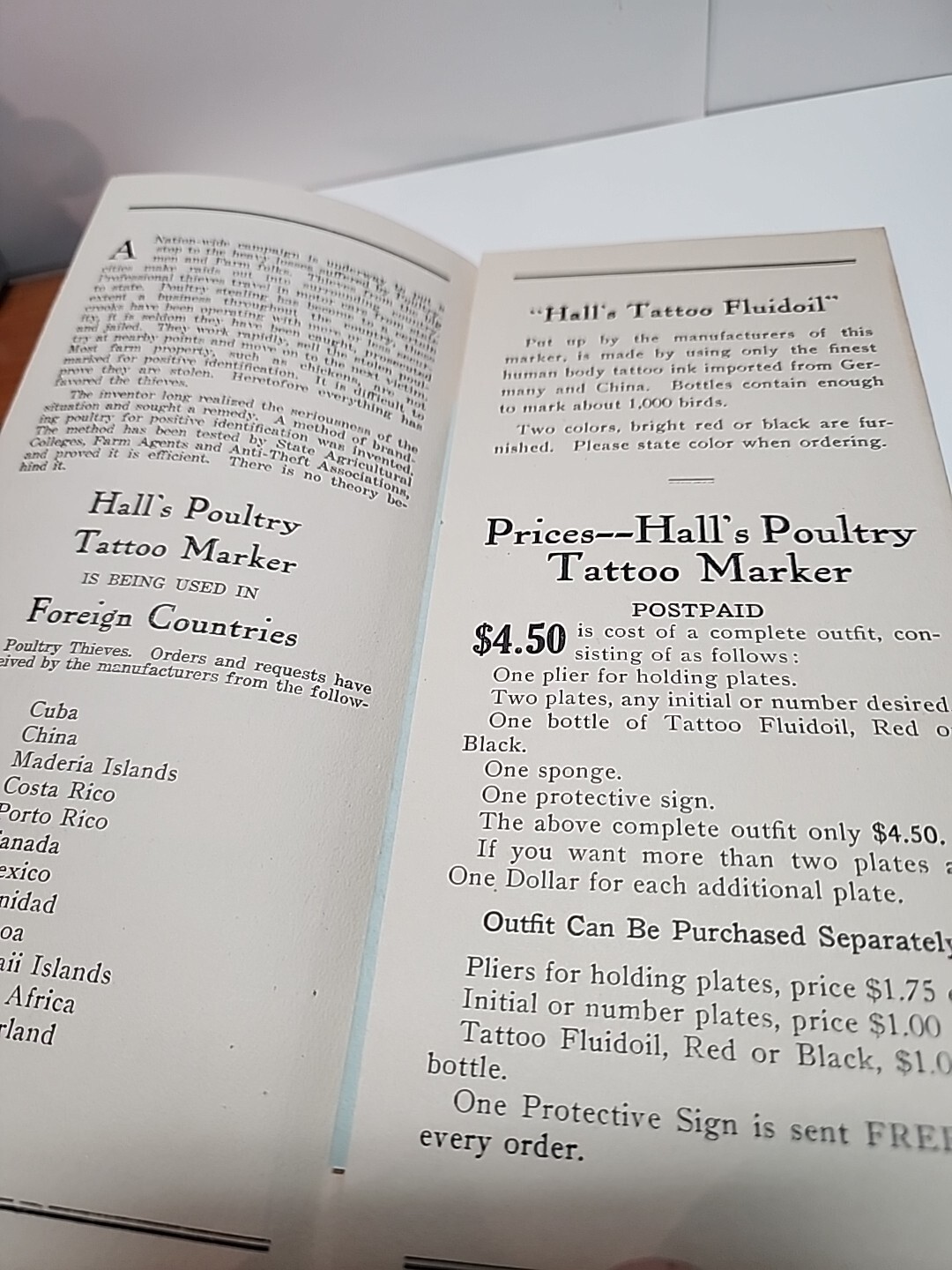 1930&rsquo;s Hall&rsquo;s Poultry Tattoo Marker Advertising Brochure + Insert RRP 774