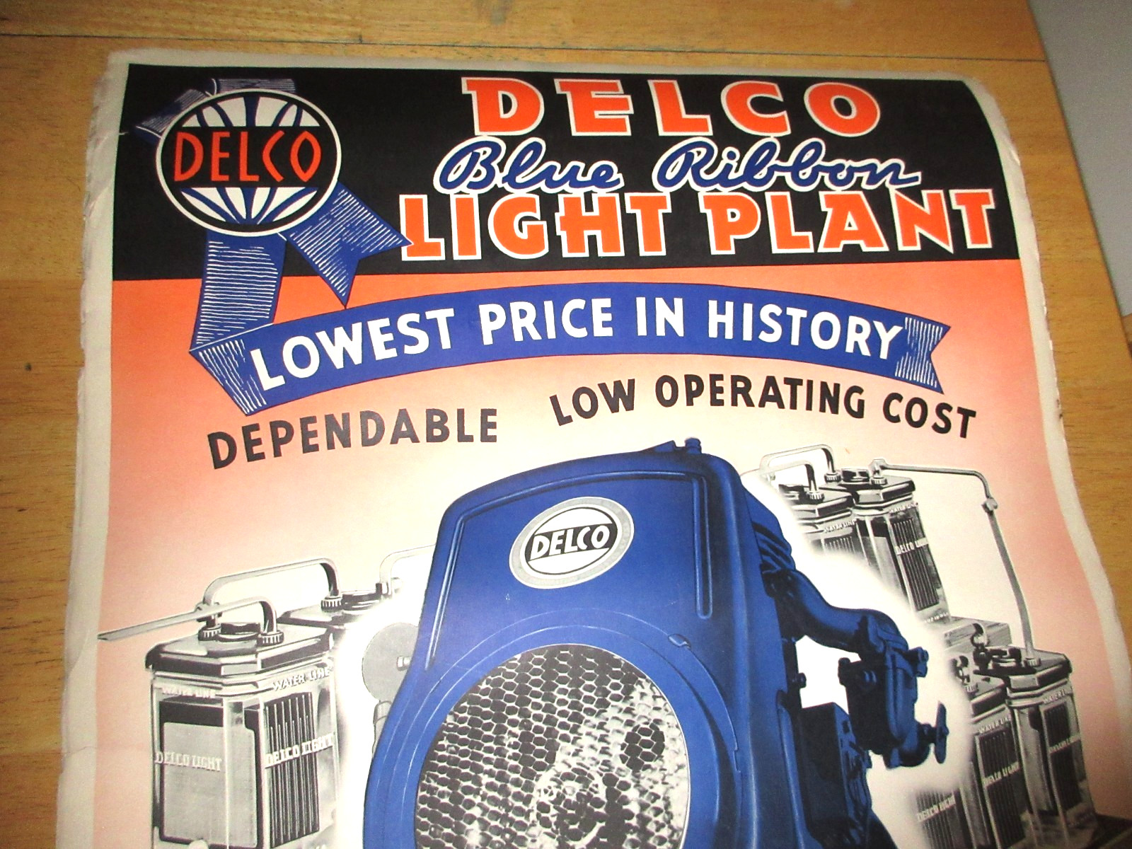 Delco « Blue Ribbon » Light Plant Poster, 38&Prime; X 25&Prime;, Circa 1935