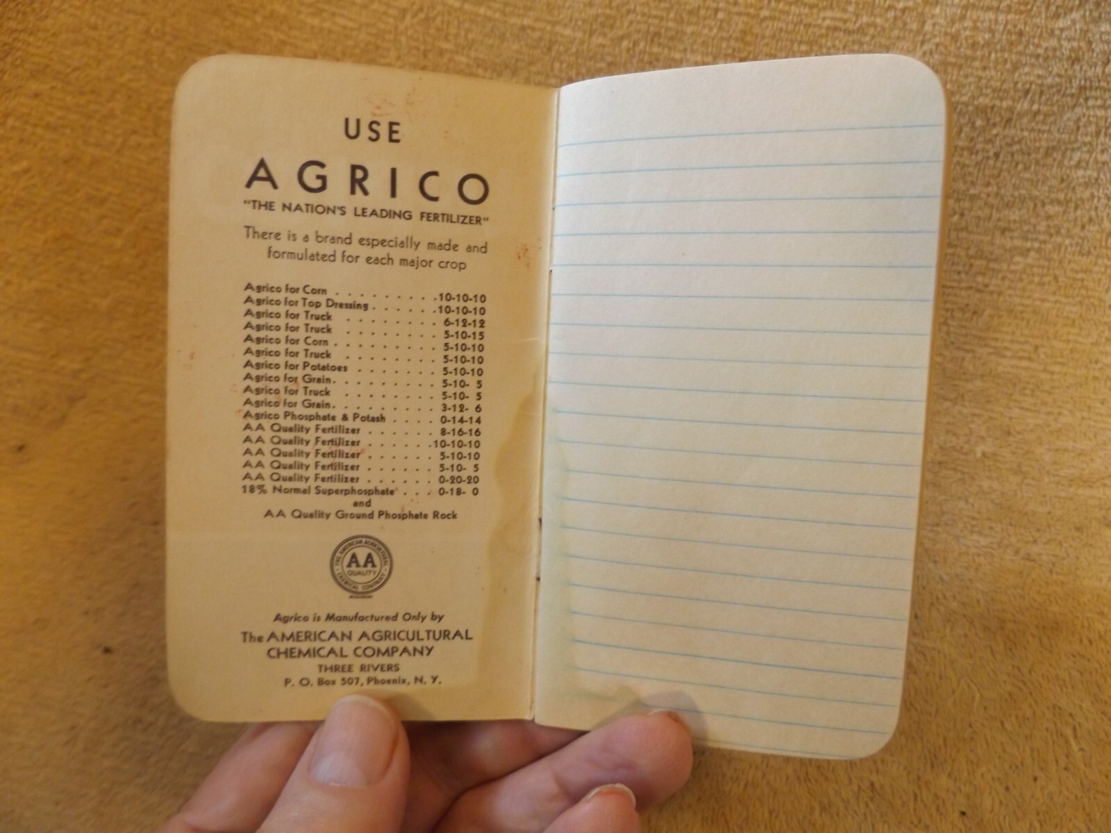 AGRICO Fertilizer 1956 Promotional Pocket Memo Book
