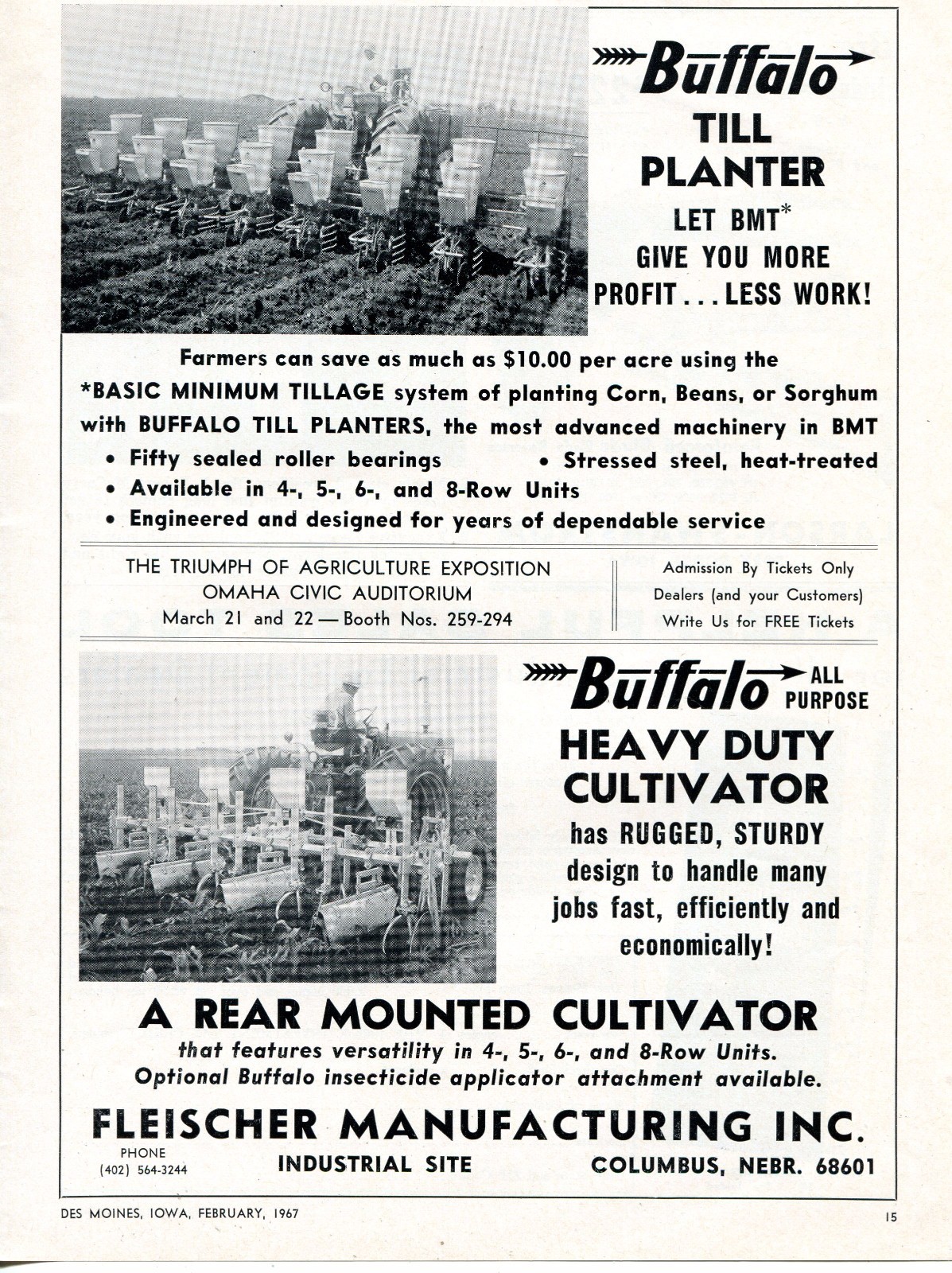1967 Dealer Print Ad Fleischer Manufacturing Buffalo Till Planter & Cultivator