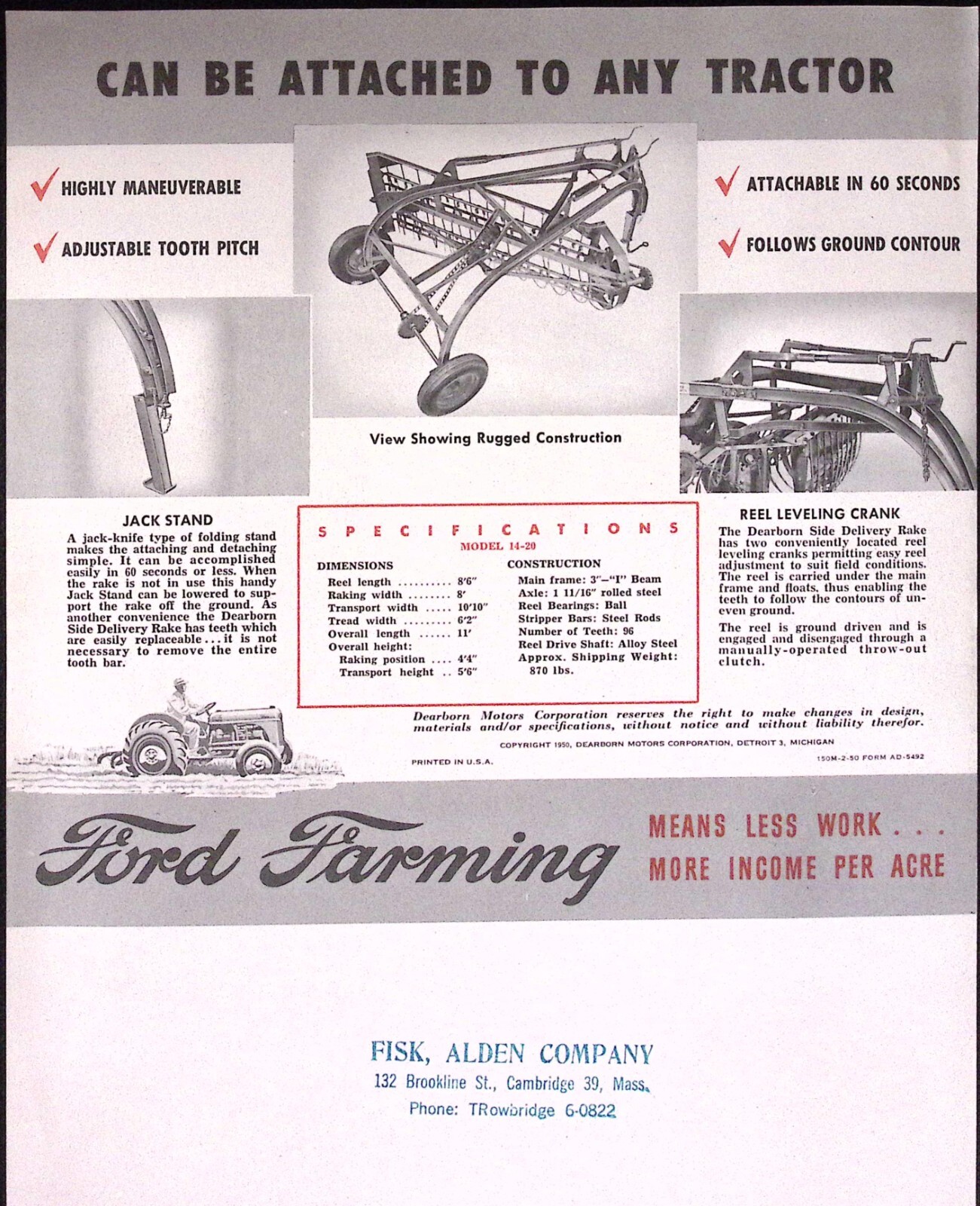 1954 Dearborn Heavy Duty Side Delivery Rake Dearborn Farm Equipment Brochure