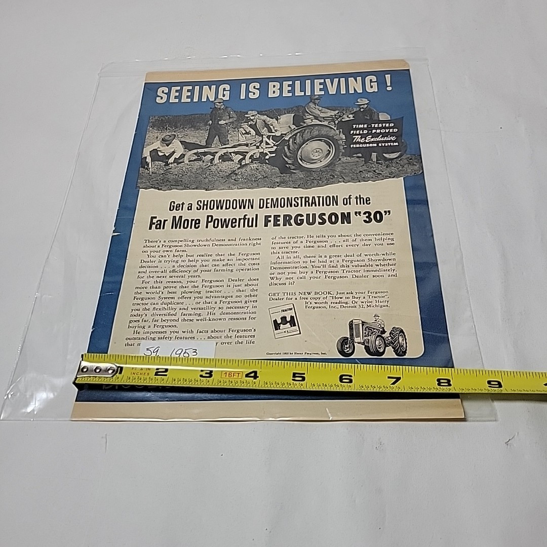 1950s Ferguson Tractor Print Ad Farm Agriculture Farmers Green Acres 8×11