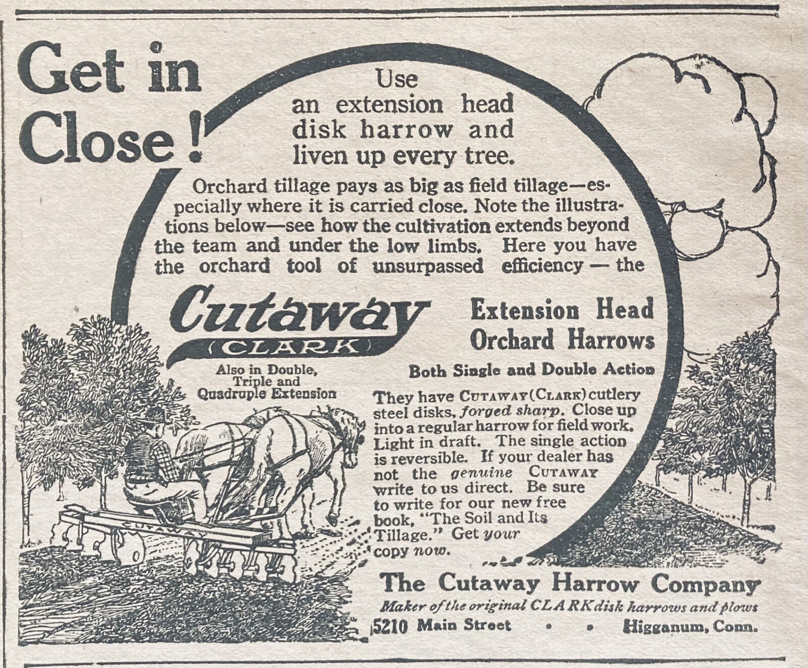 1917 AD.(XH41)~CUTAWAY HARROW CO. HIGGANUM, CONN. CLARK CUTAWAY DISK HARROW