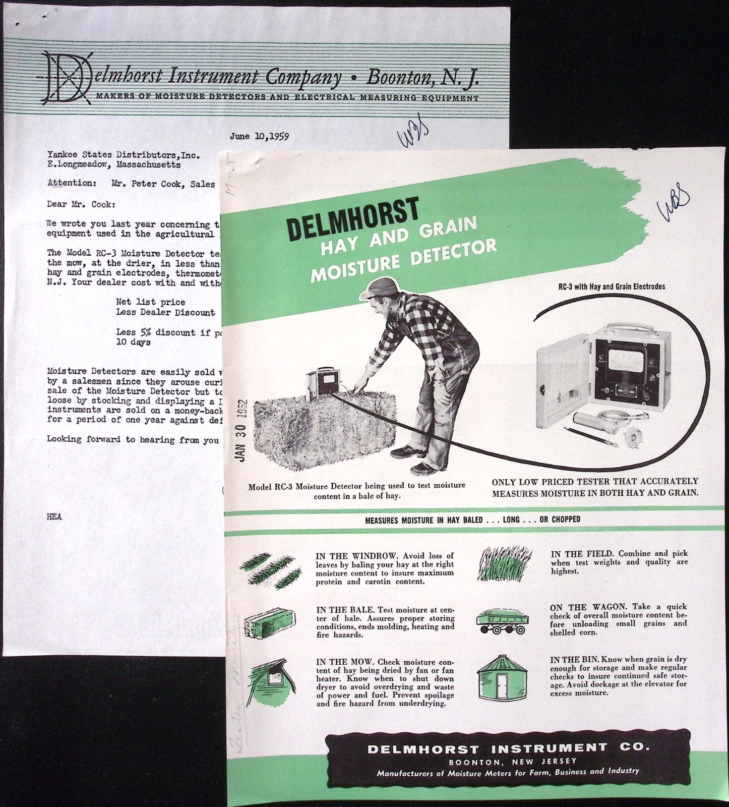 1952 Delmhorst Instrument Co Model RC-3 Hay & Grain Moisture Detector Brochure