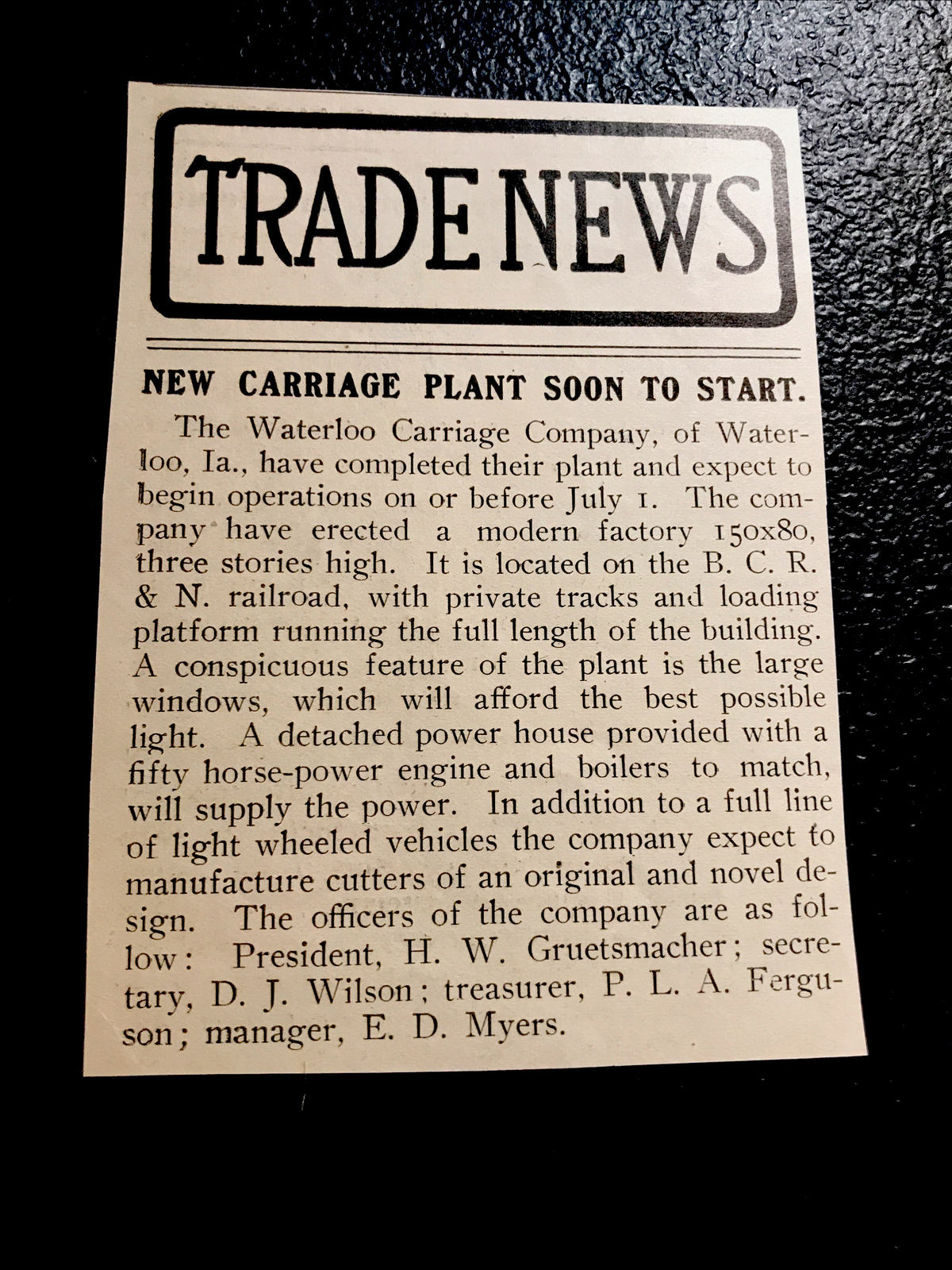 1902 Waterloo Carriage Co. Opens Article Farm Advertising – Waterloo – Iowa