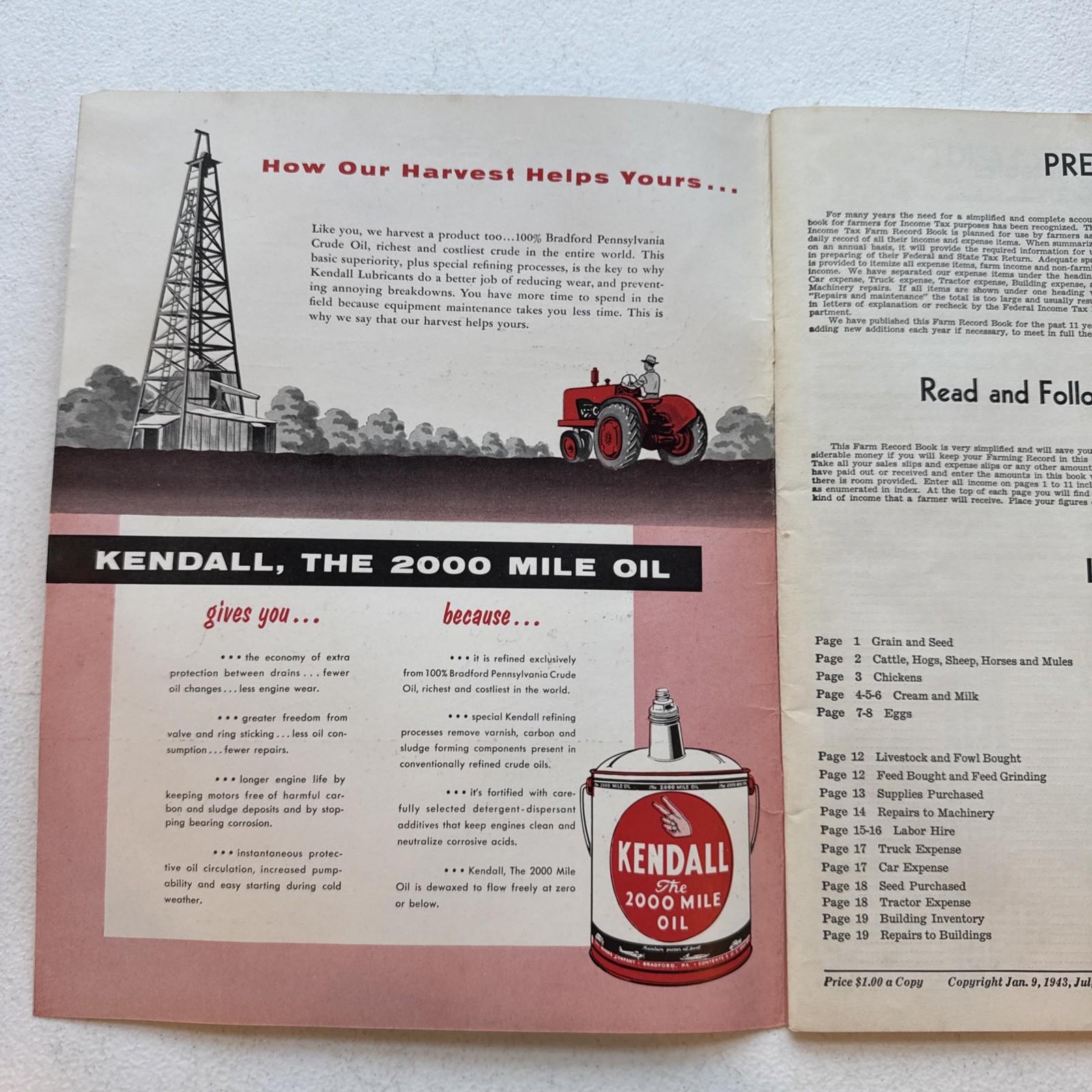 Melvin H. Sheffer Inc. Farming Equipment & Refrigeration Farm Record Book 1951