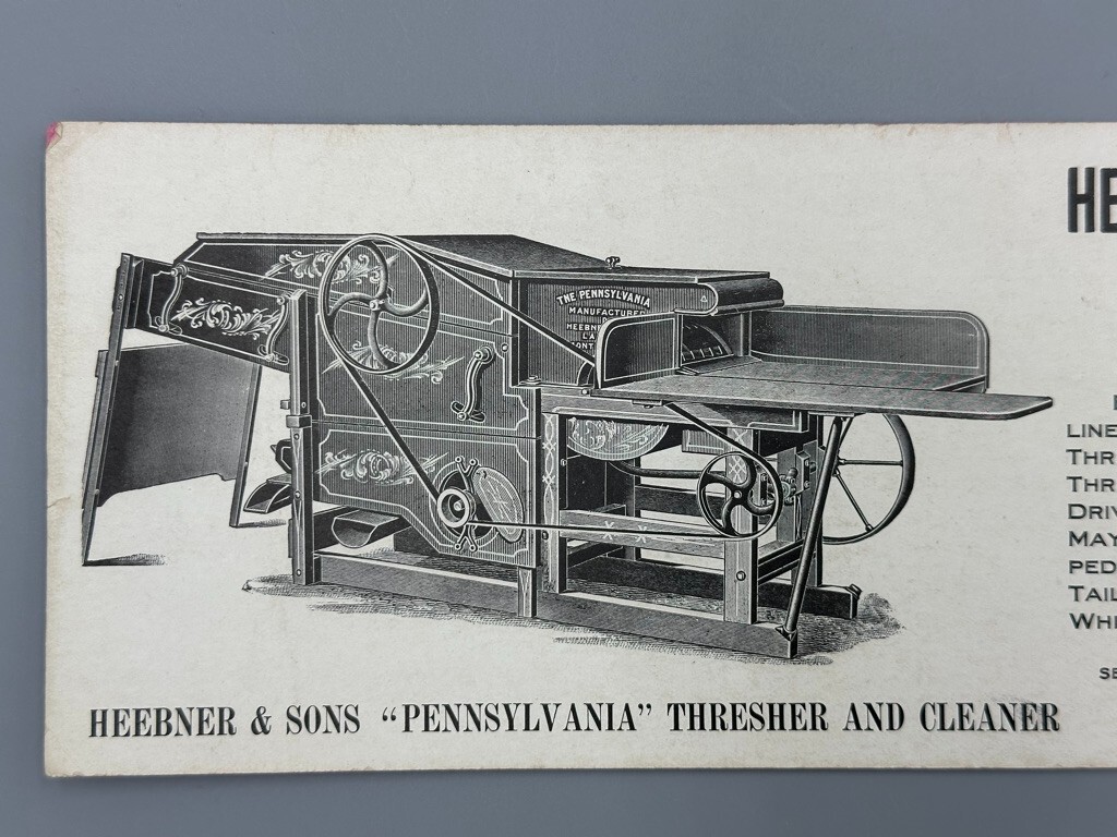 c 1900 HEEBNER & Sons PENNSYLVANIA THRESHER Farm Advertising Blotter LANSDALE
