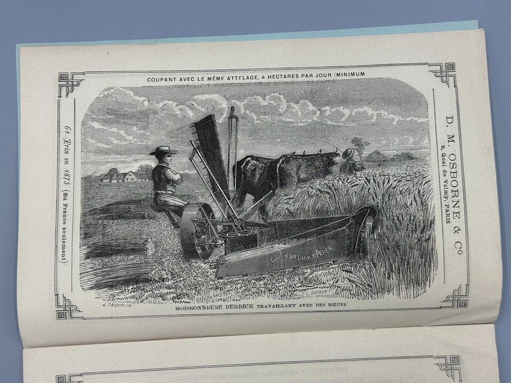 1876 DM OSBORNE Farm MOWER Harvester ADVERTISING French Catalog Antque AUBURN NY