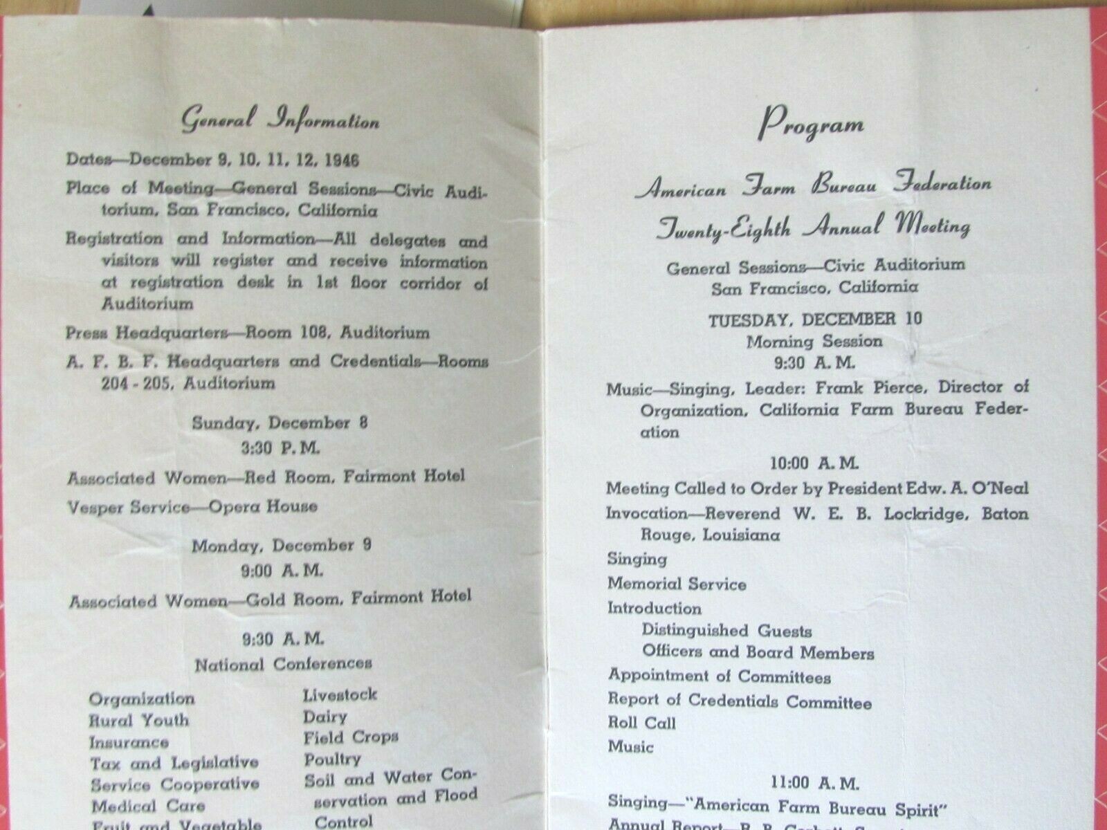 1946 AMERICAN FARM BUREAU 28th MEET PROGRAM SANFRANCISCO CA & IL SPECIAL TRAIN