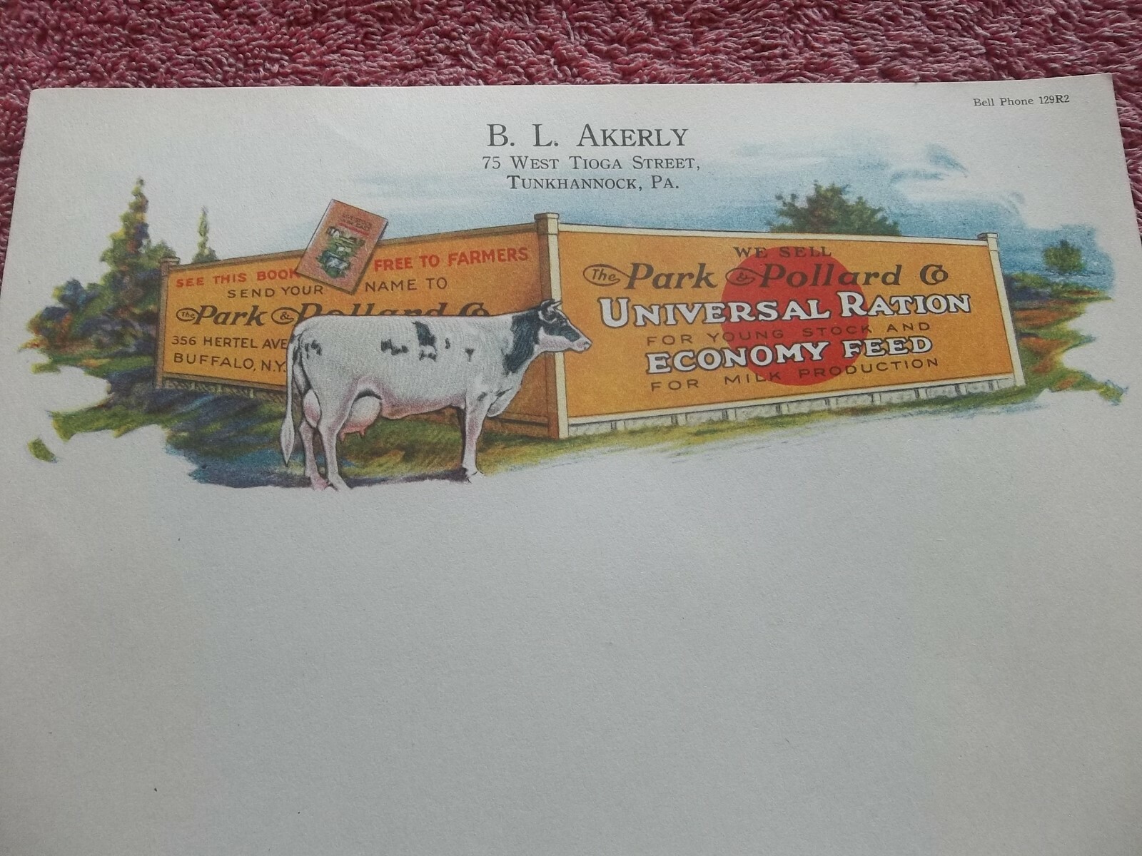 PARK & POLLARD UNIVERSAL RATION ECONOMY FEED STATIONERY Tunkhannock PA COWS