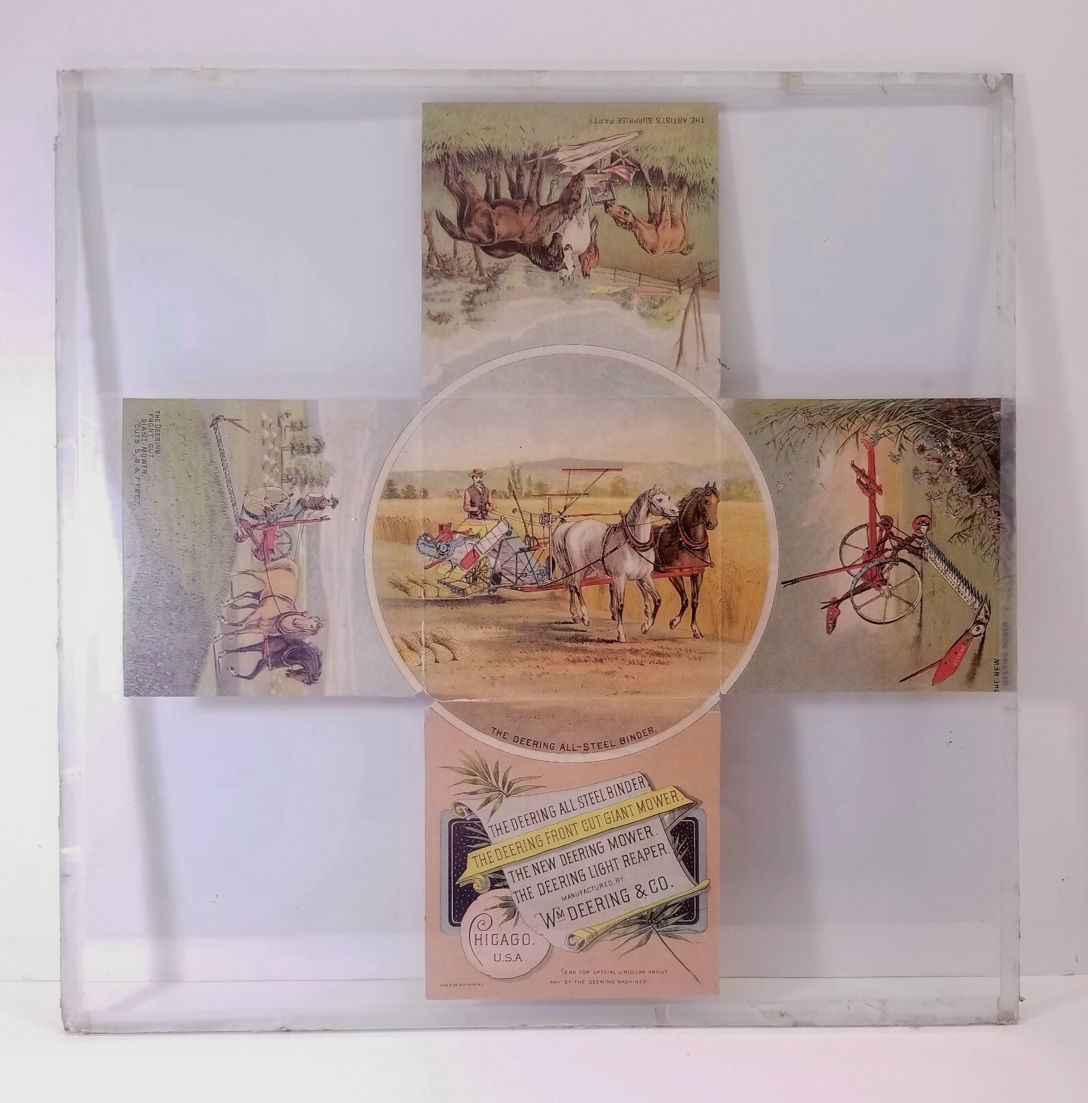 Atq 1880s Wm Deere & Co Chicago 5-Panel Double Sided Advertising Between Glass