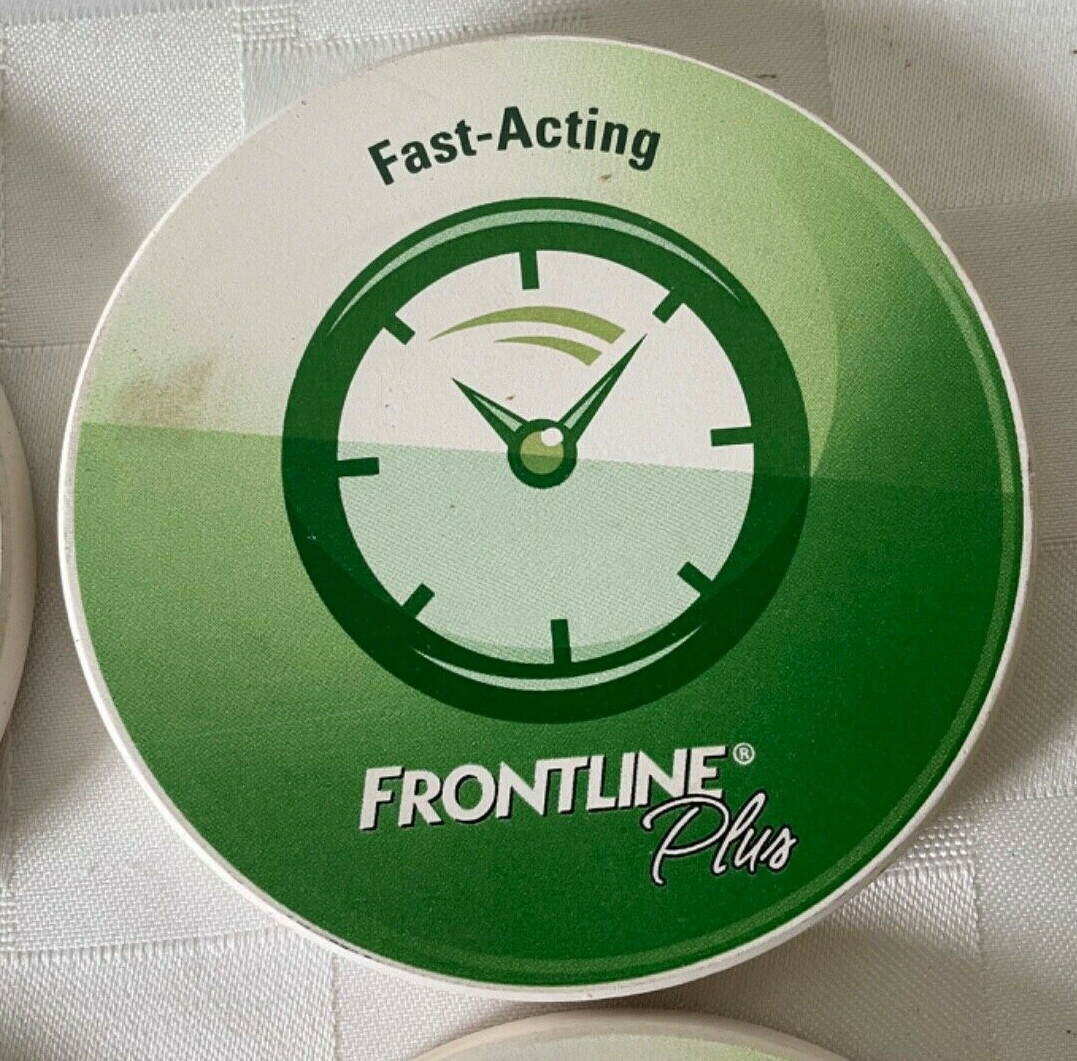 Frontline Plus Dog Flea Tick Promo Coasters Set of 4 Ceramic Cork Back 3.5” Vtg