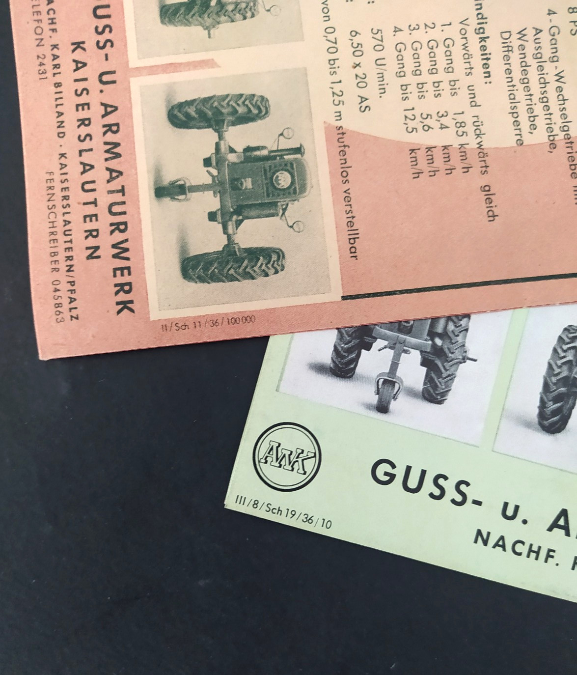 VINTAGE AWK « MONAX » GERMAN SINGLE AXLE TRACTOR BROCHURES PAIR 1950&rsquo;s