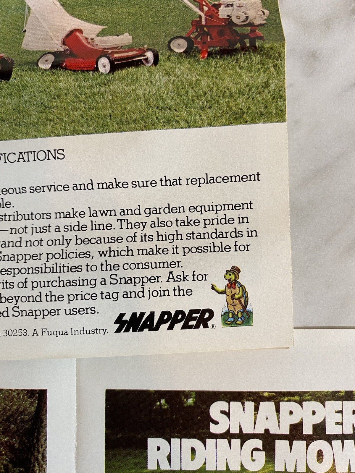 1970s-80s Snapper Lawn Mower & Tiller Original Advertising Foldout Brochure