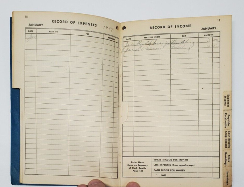 Vintage 1947 Mobilgas Flying Red Horse Farm Cash Account Book