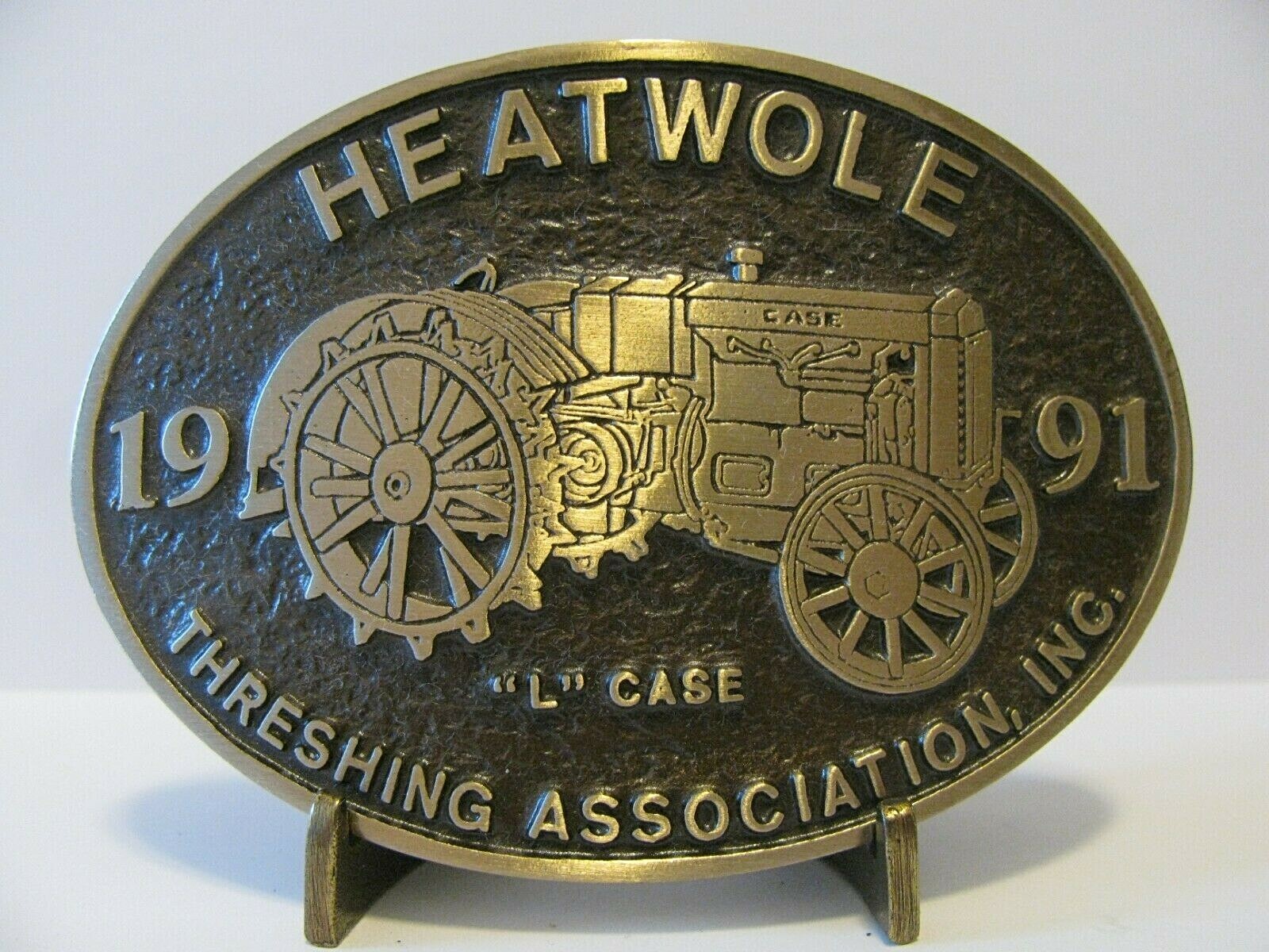 1991 HEATWOLE Threshing Association Case Model L Tractor Bronze Belt Buckle #89