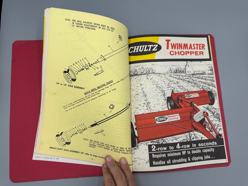 1964 SCHULTZ FARM MACHINERY Sales Manual Parts List