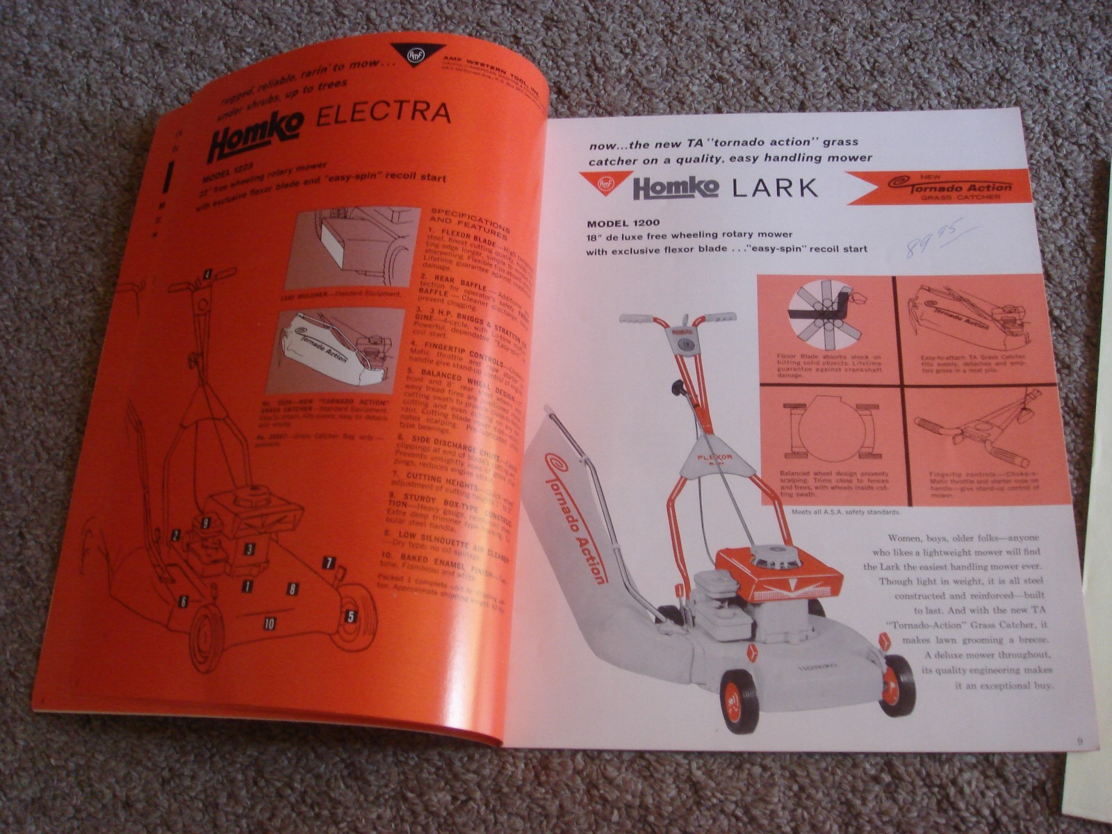 VINTAGE HOMKO 1963-1964 LAWN MOWER TRACTOR TILLER DEALER SALES BROCHURE LOT #2