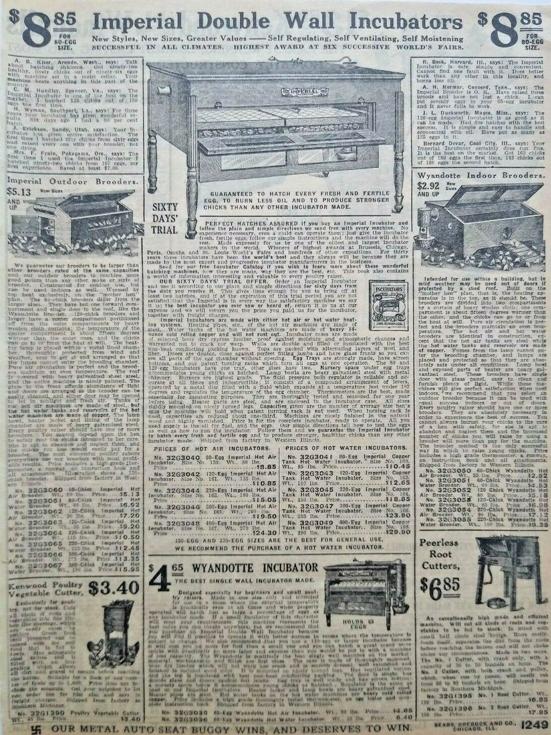 1911 Antique Incubator Chicken Farming Art Sears Catalog Page Vintage Print Ad