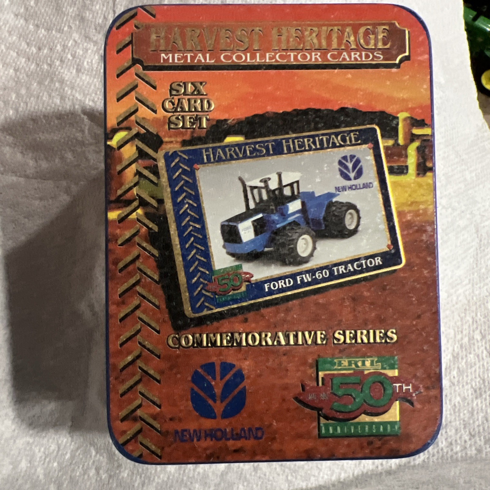 1995, ERTL 50th Ann., Harvest Heritage 6 Collector Cards In **UNOPENED** Tin