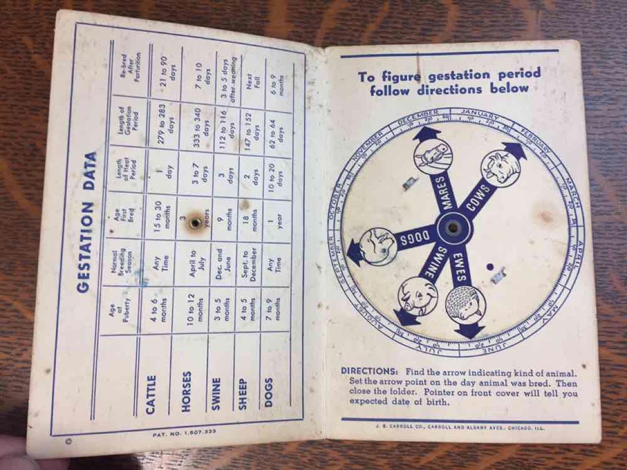 Vintage JR Watkins Co Advertising Gestation Chart/Wheel Animal Birthday Calendar