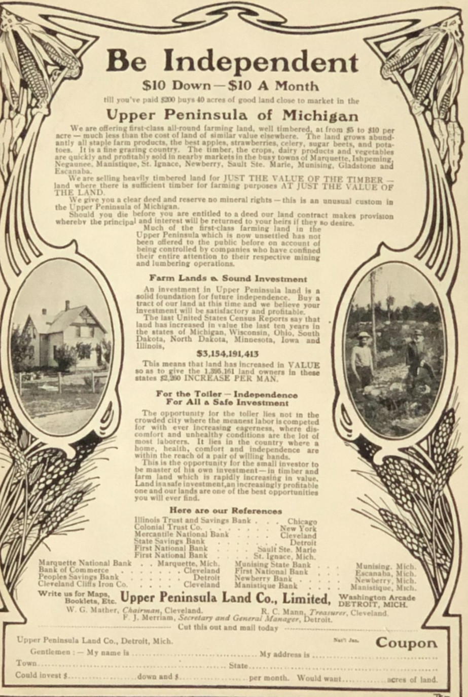 1904 Peninsula of Michigan Land Advertisement Be Independent Antique Print AD