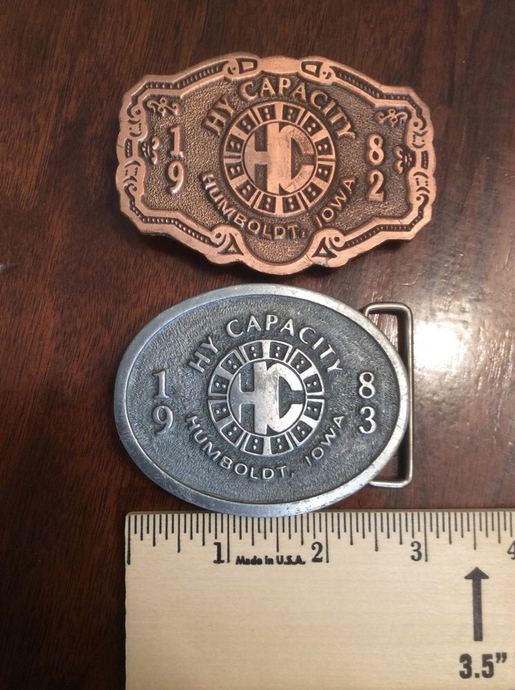 1 Bronze 1982 & 1 Silver 1983 Hy Capacity Ltd Edition Belt Buckle-Humboldt IA B2