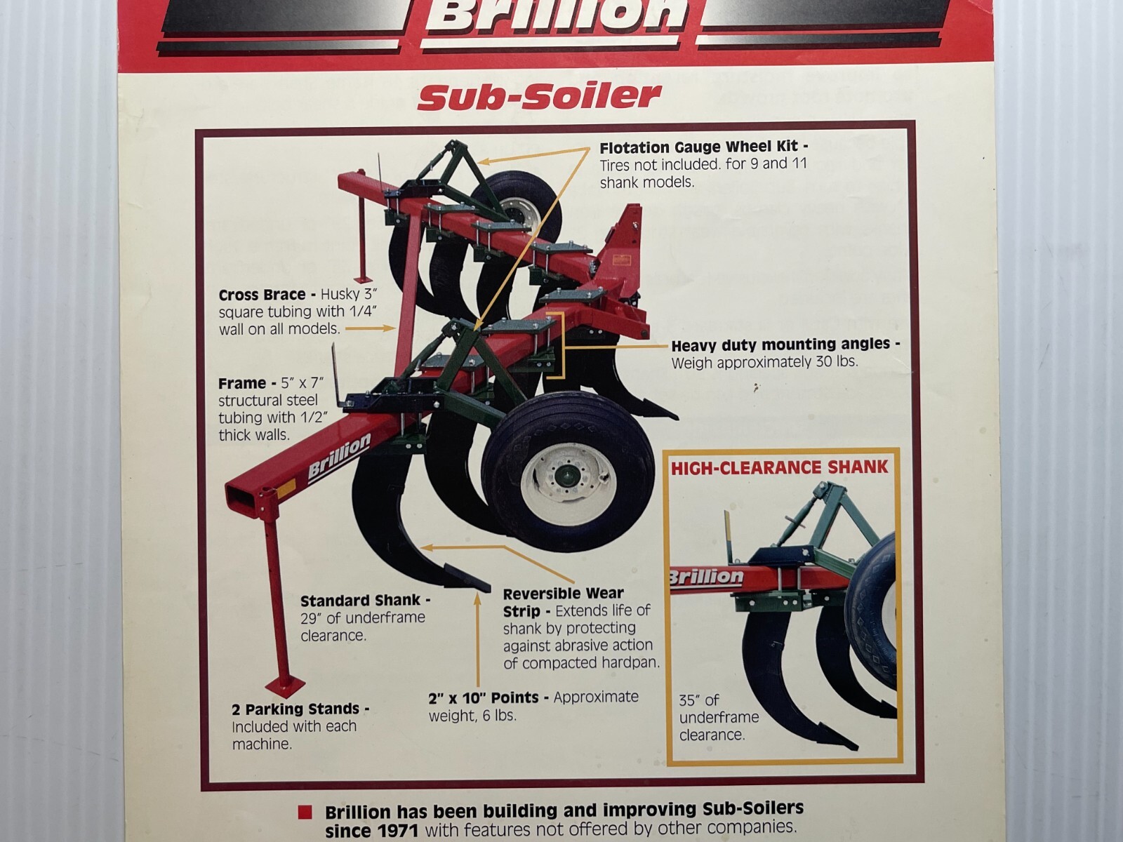 Brillion Equipment Sub-Soiler – Sales Brochure *Original Dated 2010s*