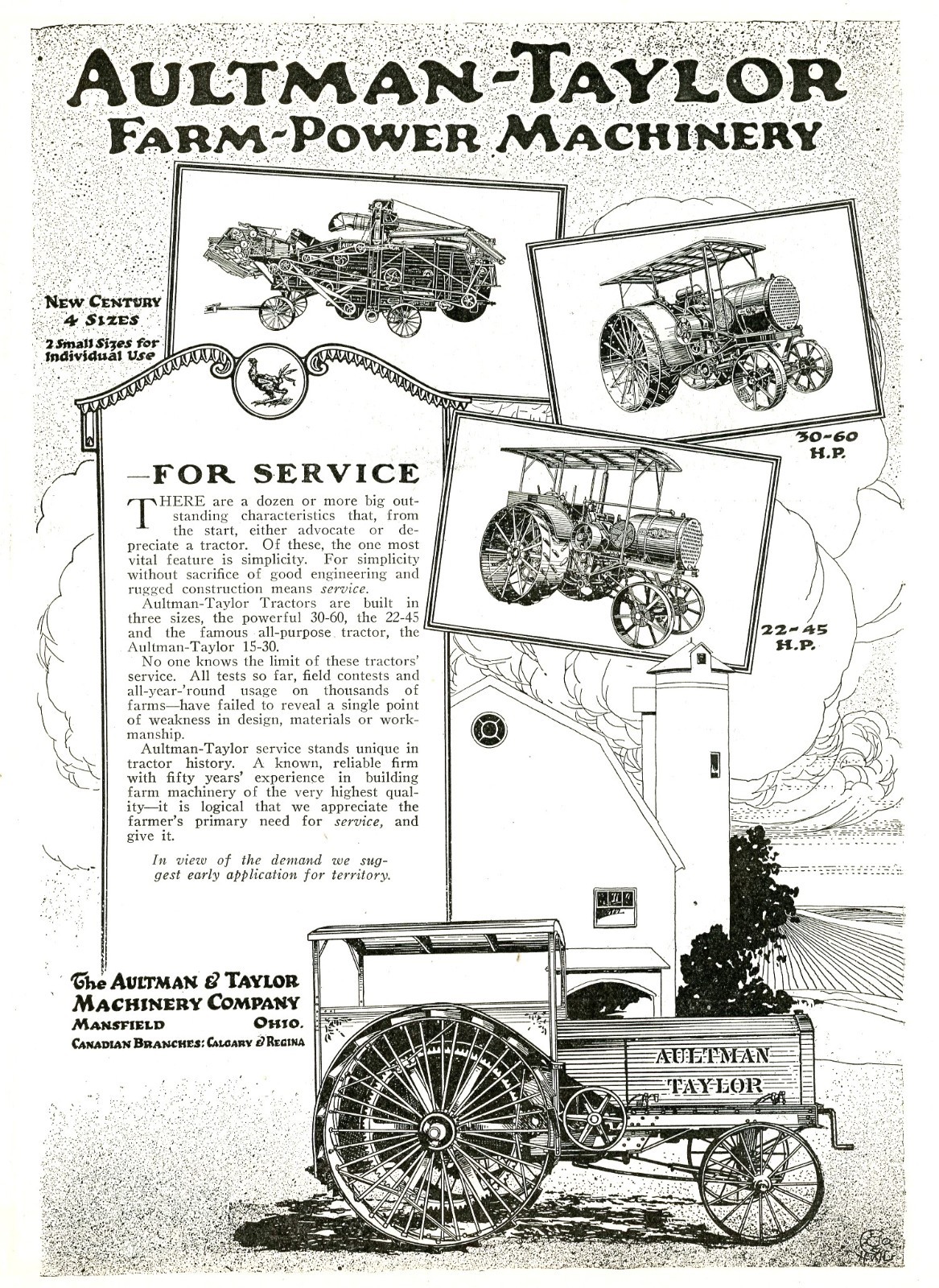 1919 Original Aultman-Taylor Tractor & Farm Power Machinery Ad. Mansfield, Ohio