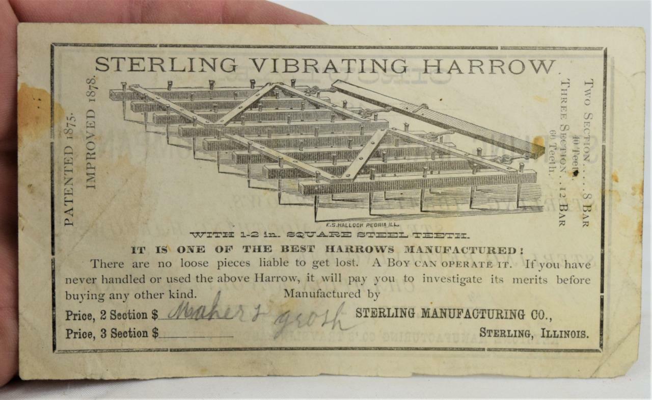 1879 Sterling Manufacturng Company Fibrating Harrow Advertisment