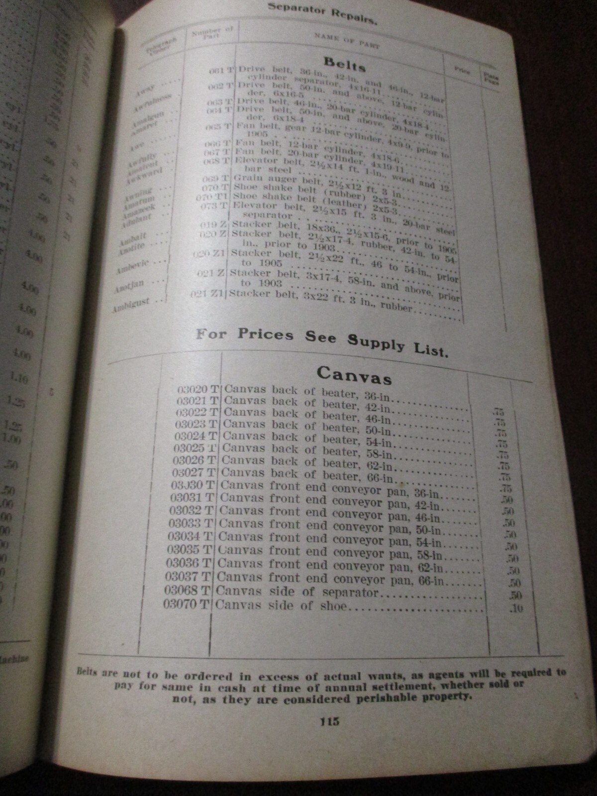 Case Threshing Machines Repair Parts Price List 1908