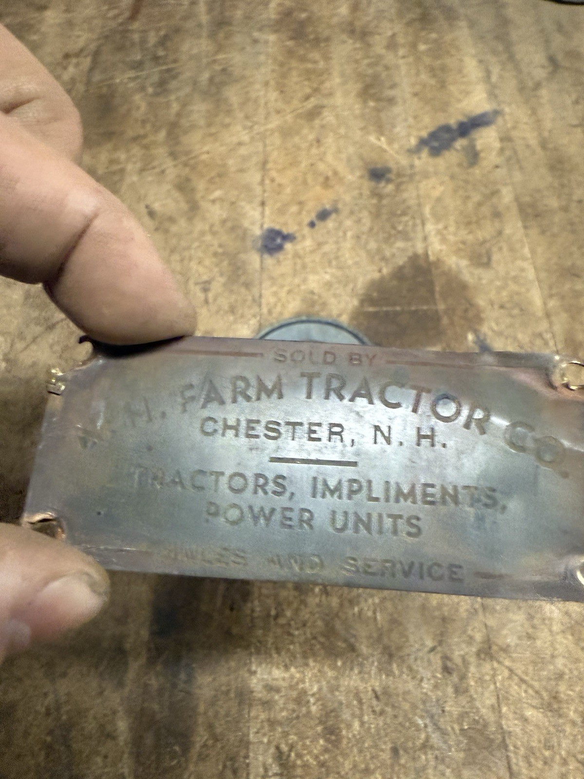 Powerful As The Nation Chester N.H. Farm Tractor Co Machine ID Tags Plates Signs