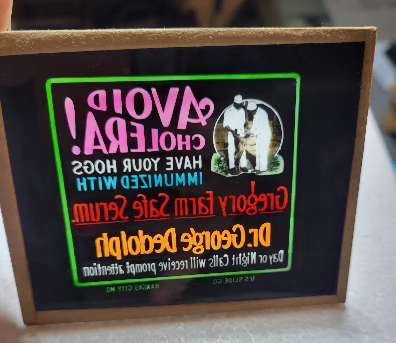 Advertising Glass Slide Cholera Hogs Gregory Farm Magic Lantern US Slide Co 1920