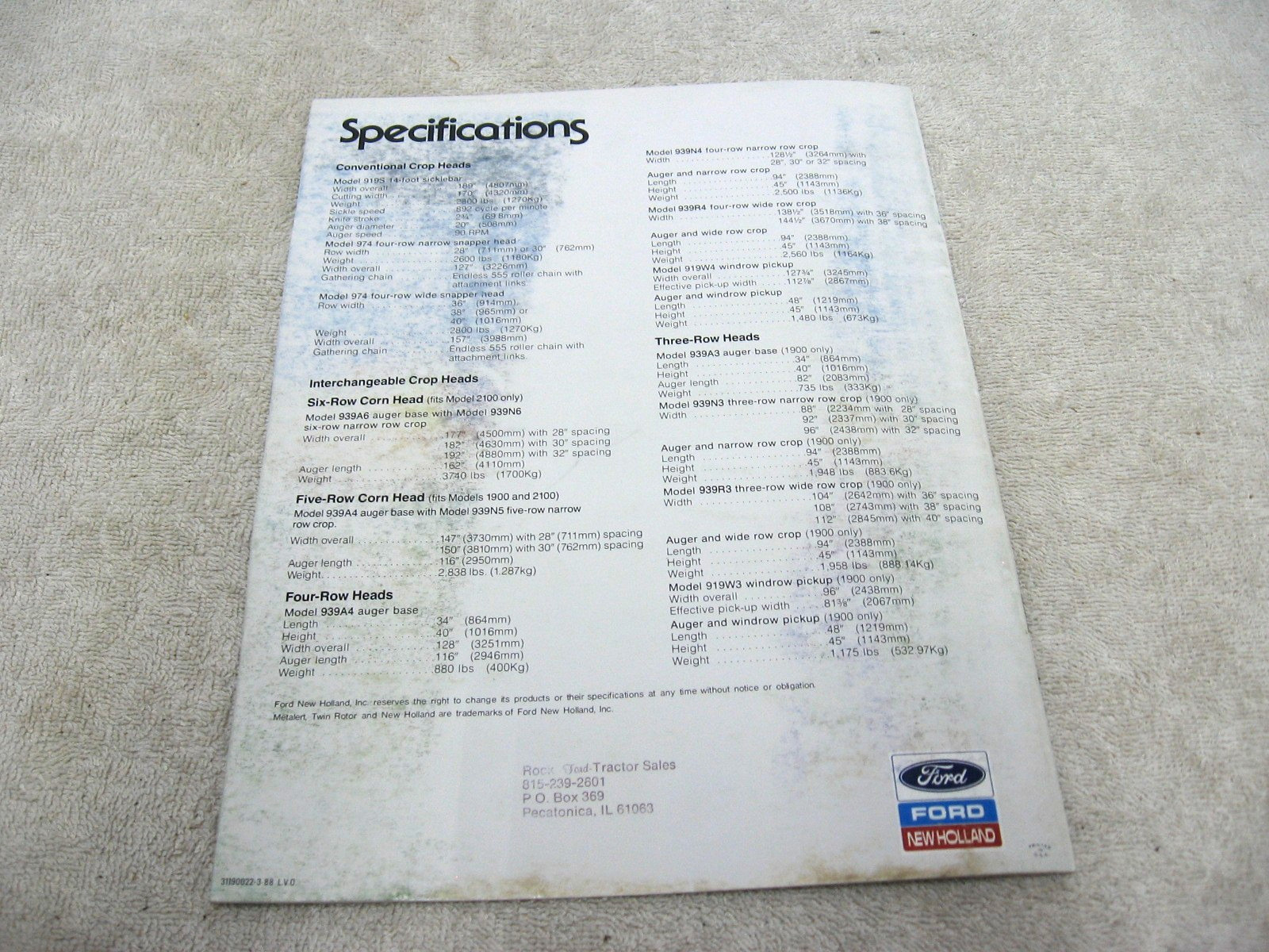 VINTAGE 1988 NEW HOLLAND SELF PROPELLED HARVESTER BROCHURE 1900 2100