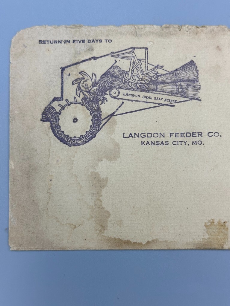 1919 LANGDON FEEDER Kansas City Missouri FARM Advertise Postal Cover Price List