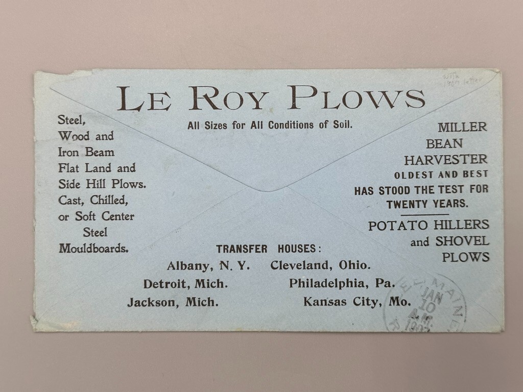 1907 LE ROY PLOW New York FARM Postal Cover Agricultural Antique ADVERTISING