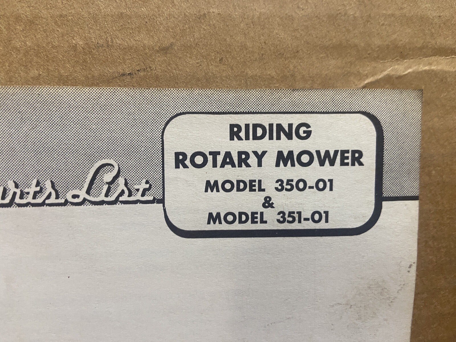 Propulsion Engine Corp. Model 350-01 Riding Mower — Owners Manual w/ Parts List