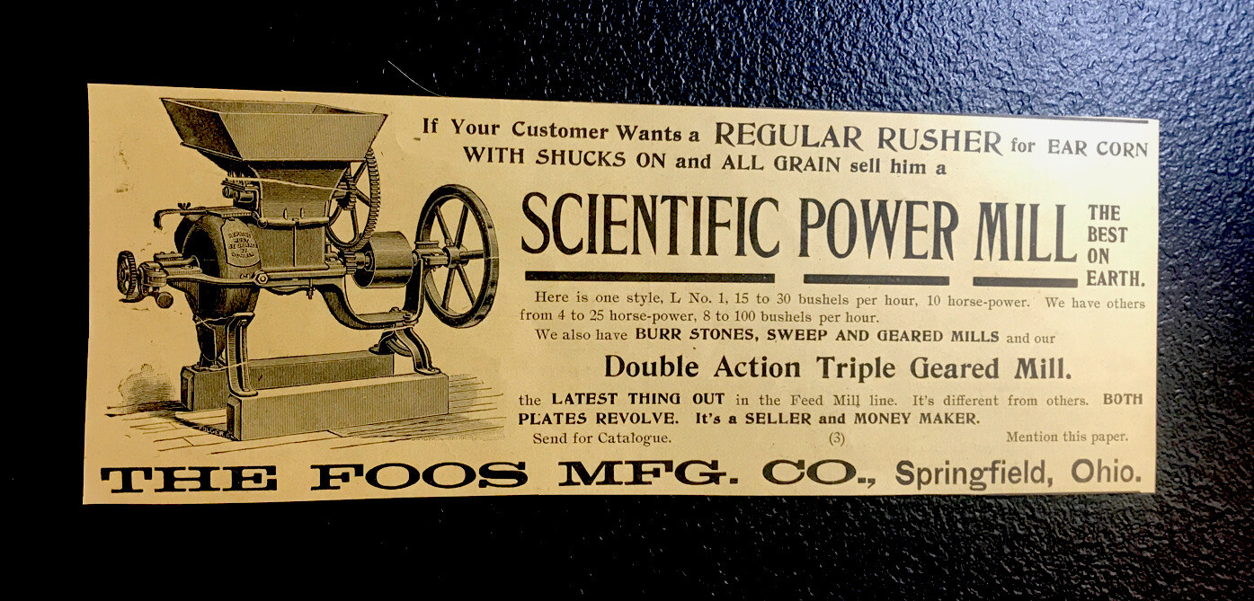 ORIGINAL 1897 Foos Power Mill Farm Advertising – Springfield – Ohio
