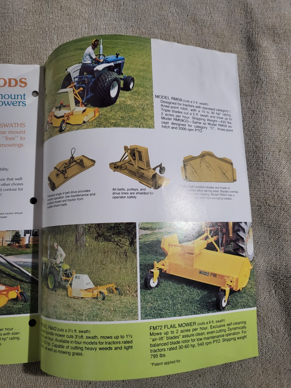 Vintage 1980s WOODS Rotary Mower BROCHURE Belly & Rear mount Lawn Mowers tractor