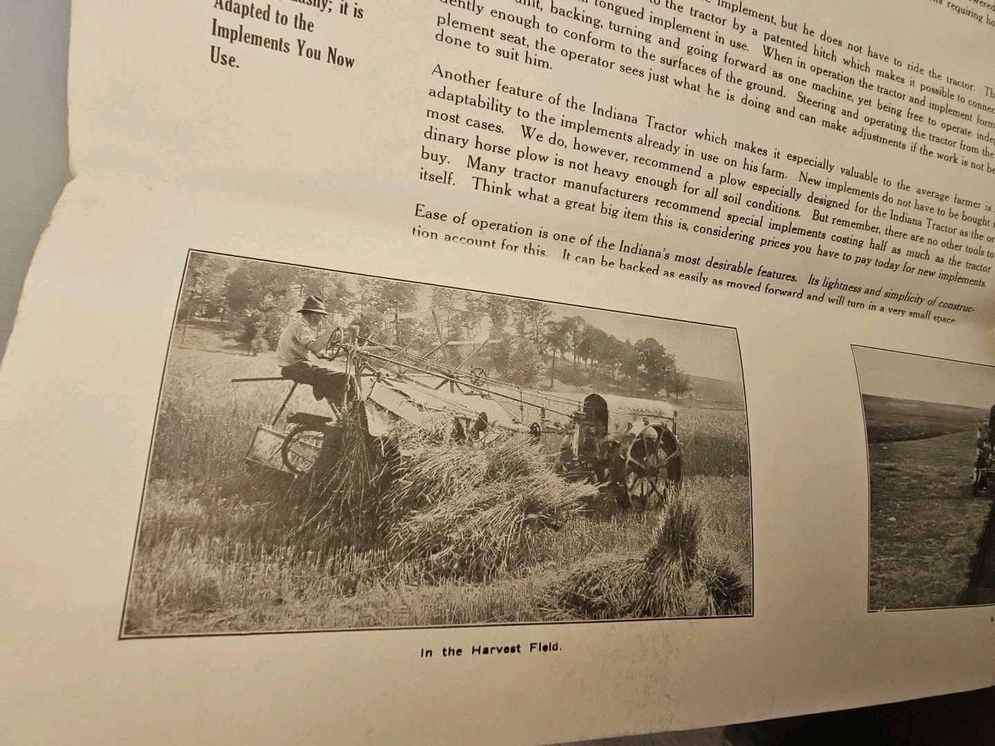 indiana tractor brochure and letter gas engine farm hit miss etc