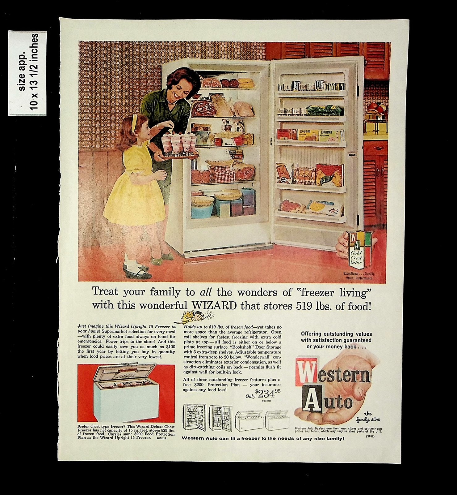 1962 Western Auto Refrigerator Wizard Vintage Print Ad 13899