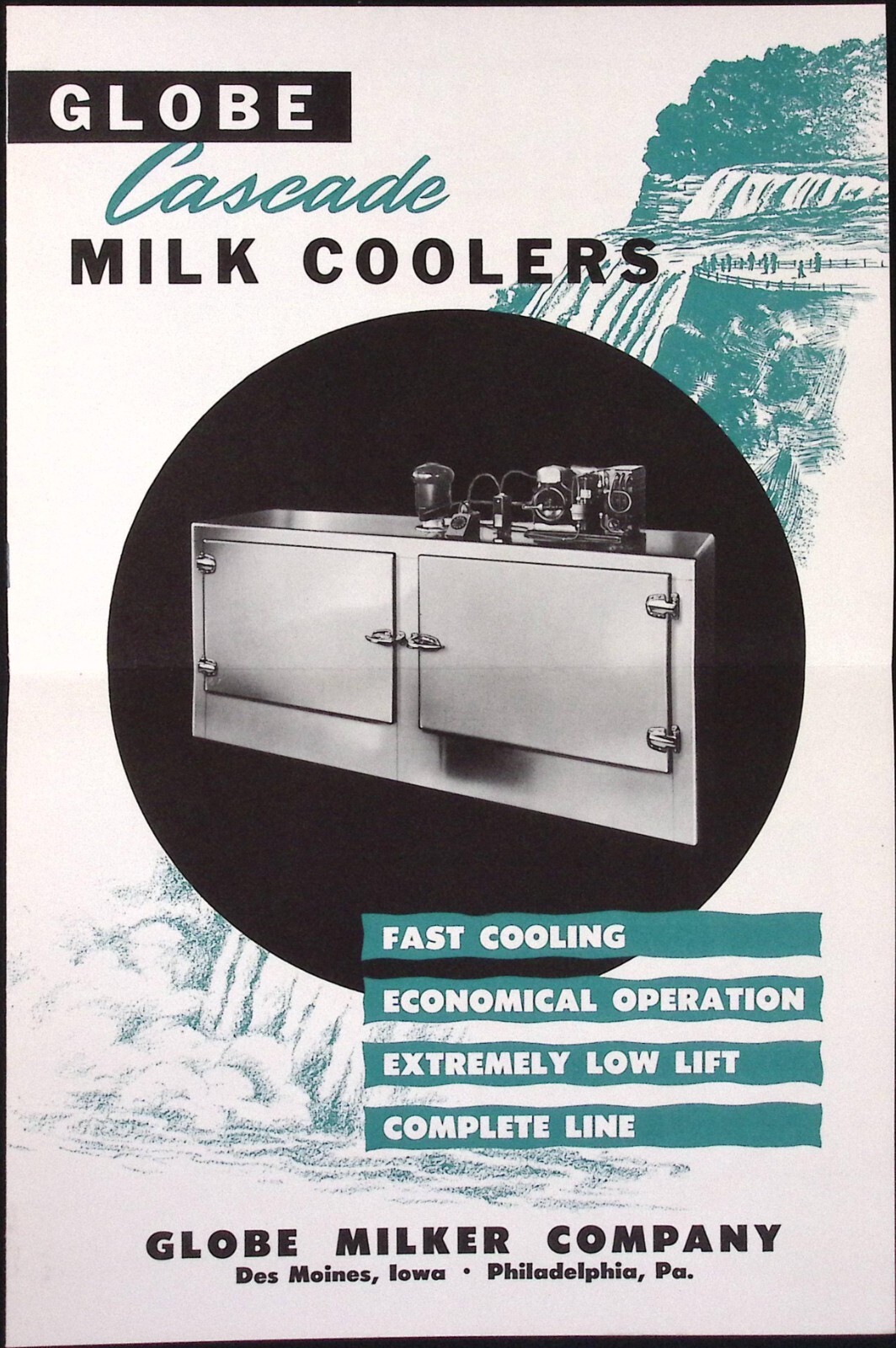 1950s Cascading Water Globe Side Opening Milk Coolers Brochure Poster