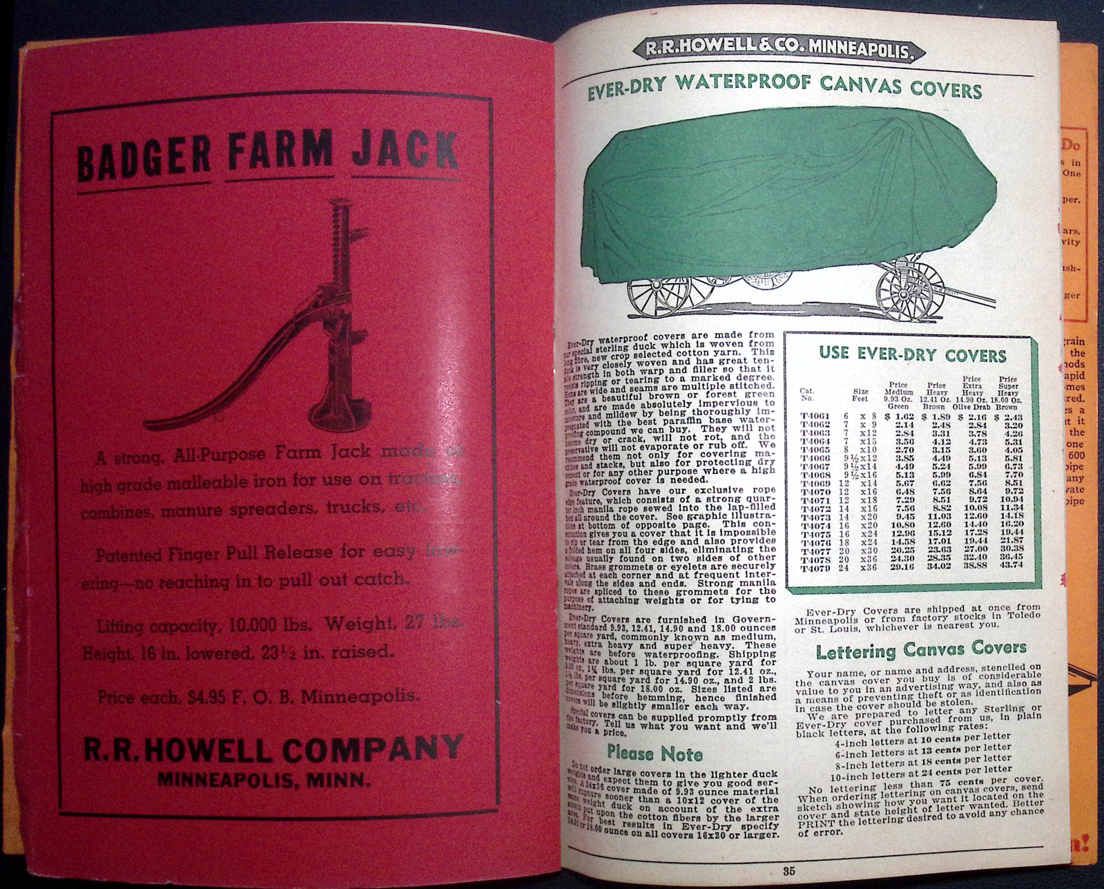 1938 R.R. Howell & Co. Thresher & Power Farming Supplies Sawmill Accessories
