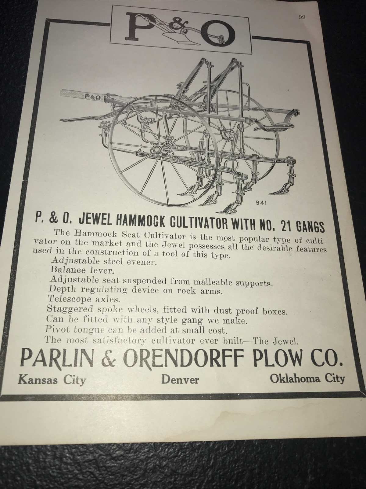 1916 Parlin & Orendorff P&O Farm Advertising – Kansas City Denver Oklahoma