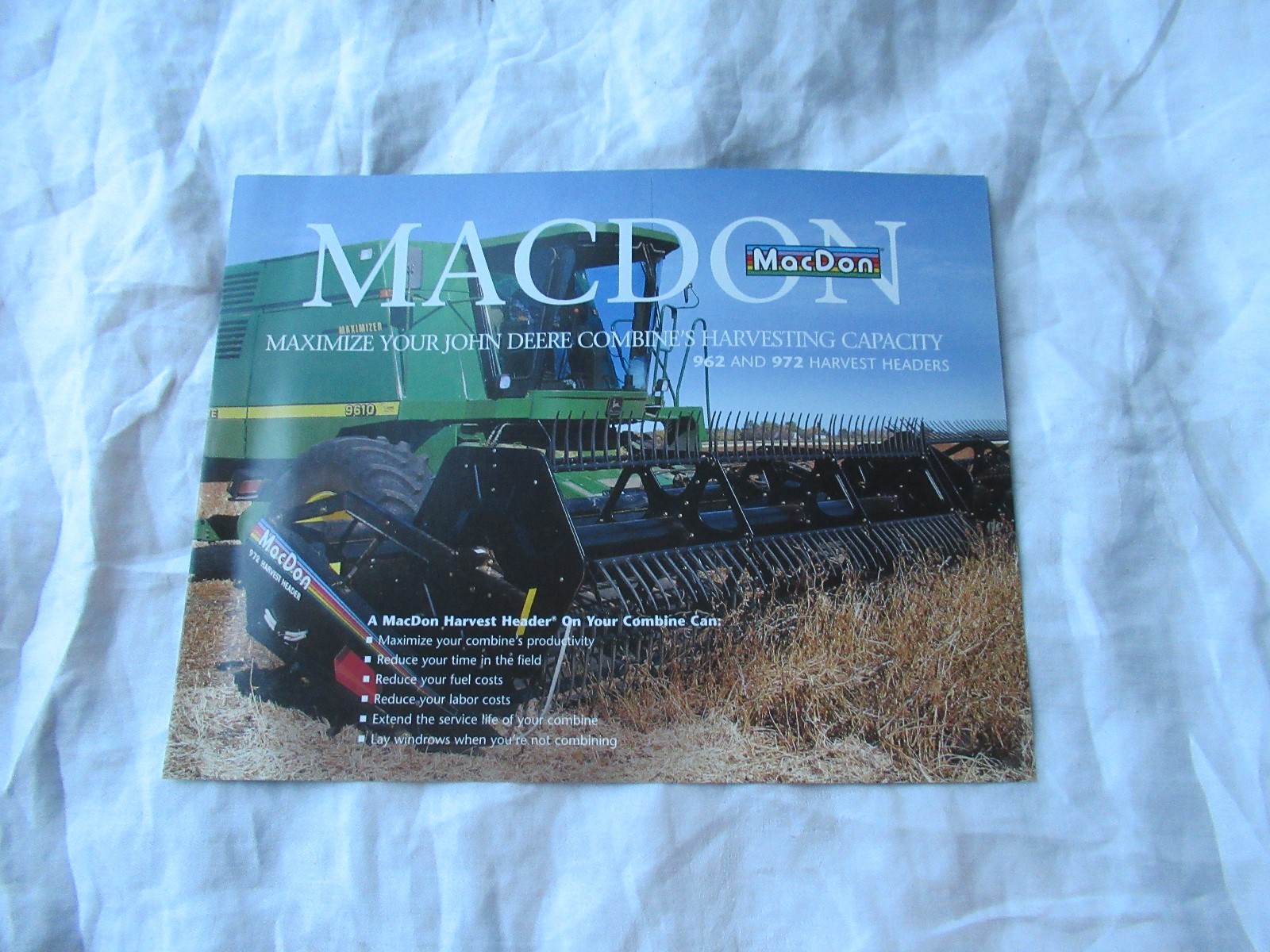 MacDon 962 972 harvest header brochure for John Deere combines