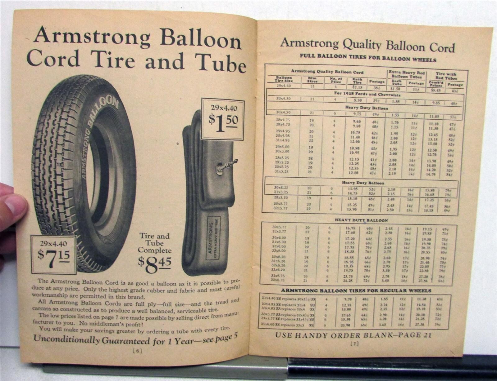 1927 Armstrong Save 1/3 On Highest Quality Tires Pricing Specs Mailer Brochure