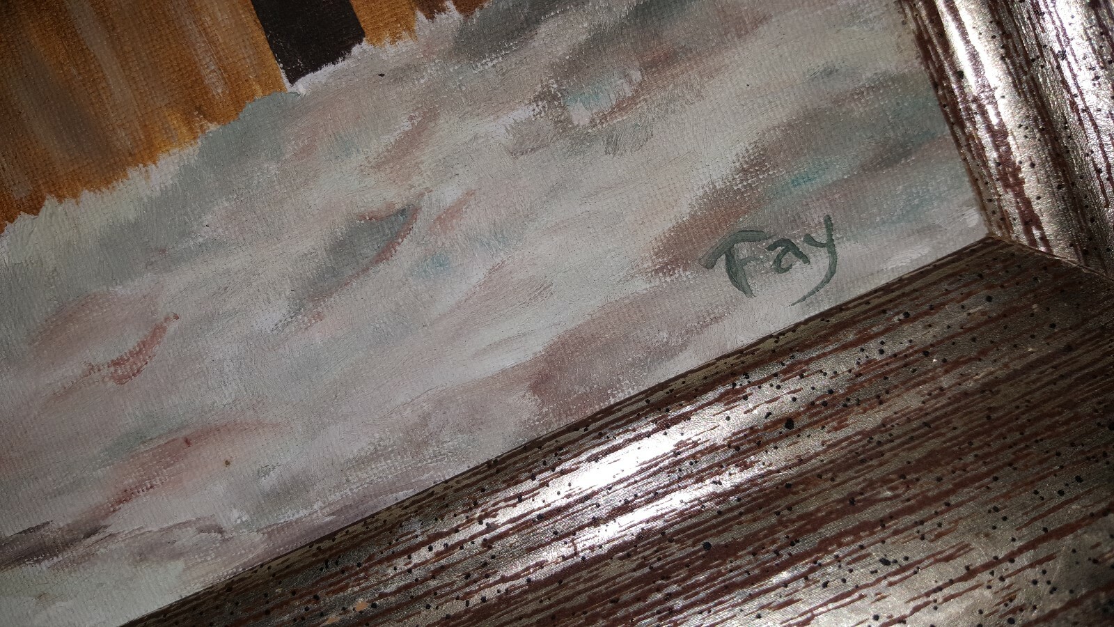 SIGNED PAINTING « FAY » OIL ON CANVAS IN FRAME FARM, BARN, MILL SCENE LOOK! WINTER